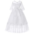 BH111 Half Sleeves Pearls O-neck Tulle Flower Girls Dress Lace Girls Performance Dress Floor Length Girls Wedding Party Dresses